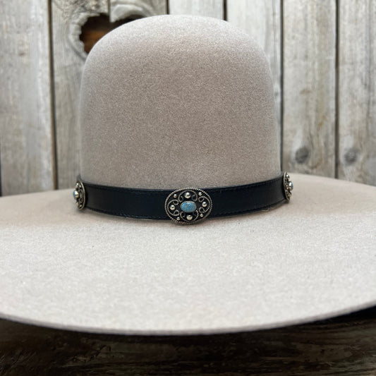 Hat Band | Black Leather w/ Turquoise Conchos