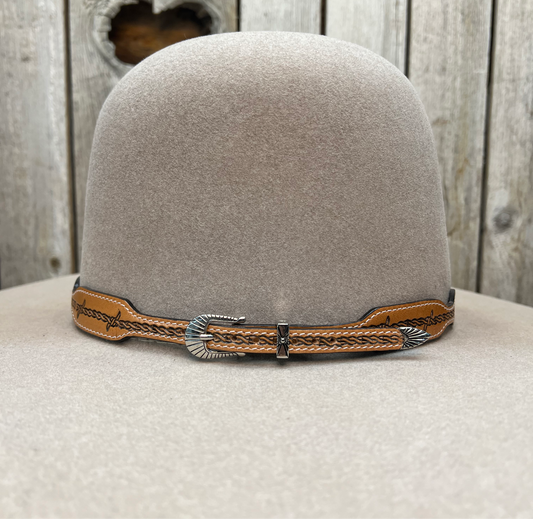 Hatband | 1/2" Tan Leather Carved Barbed Wire