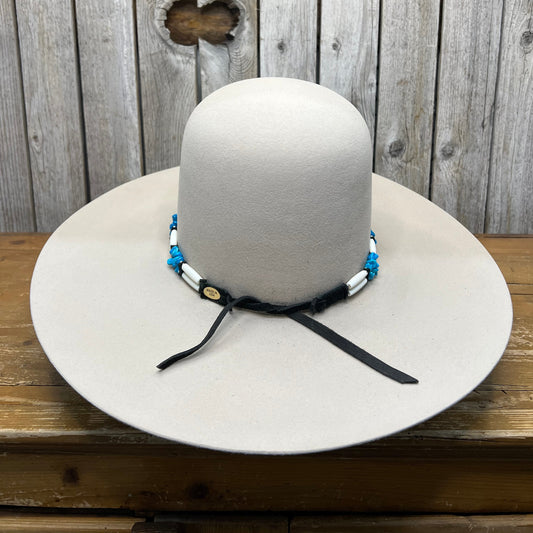 Hat Band | White Bone w/ Turquoise Chip Accent