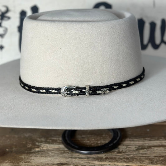 Hat Band | Horsehair 3 Strand w/ Buckle Black/White