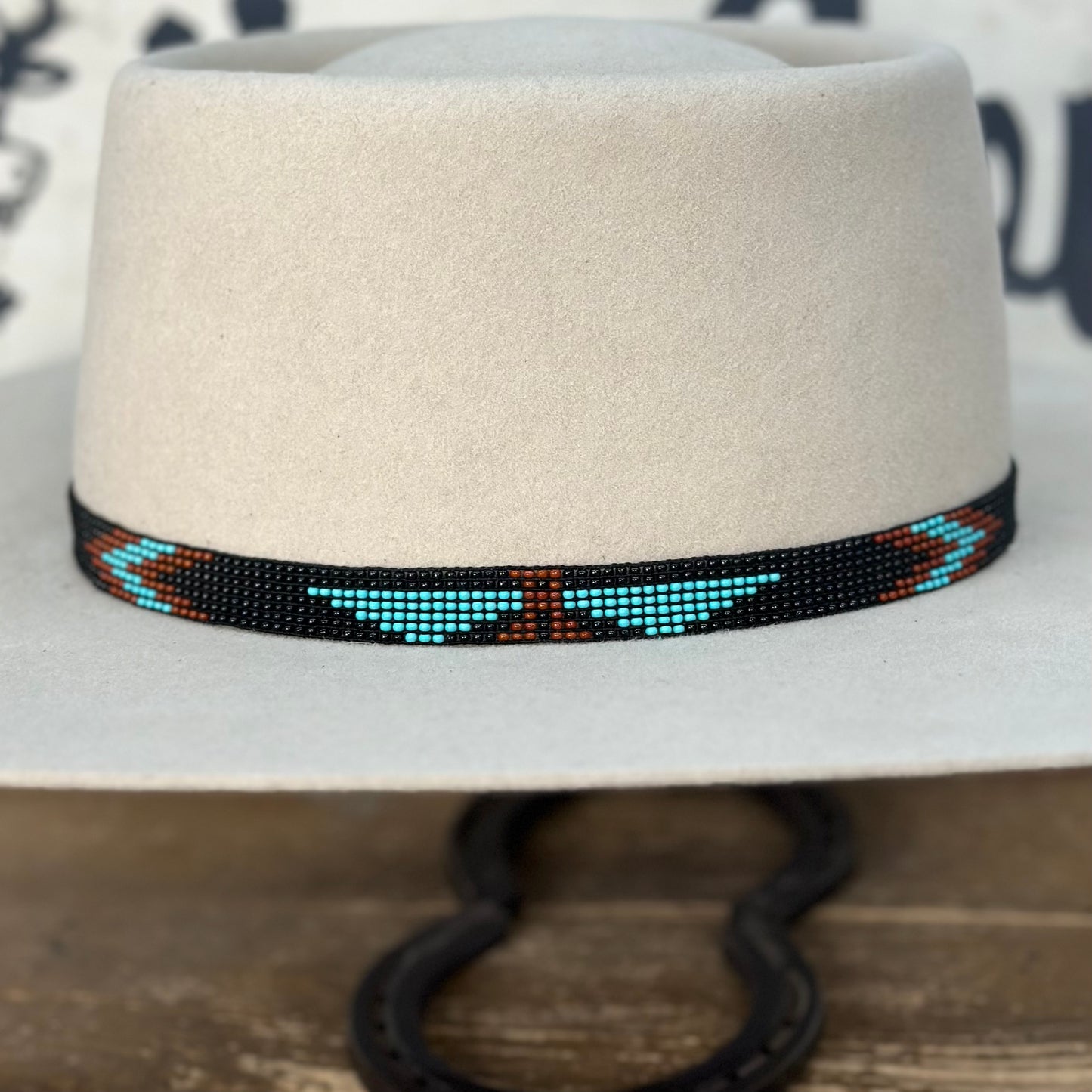 Hatband B1-G | 7 Row Stretch Turquoise/Rust/Black