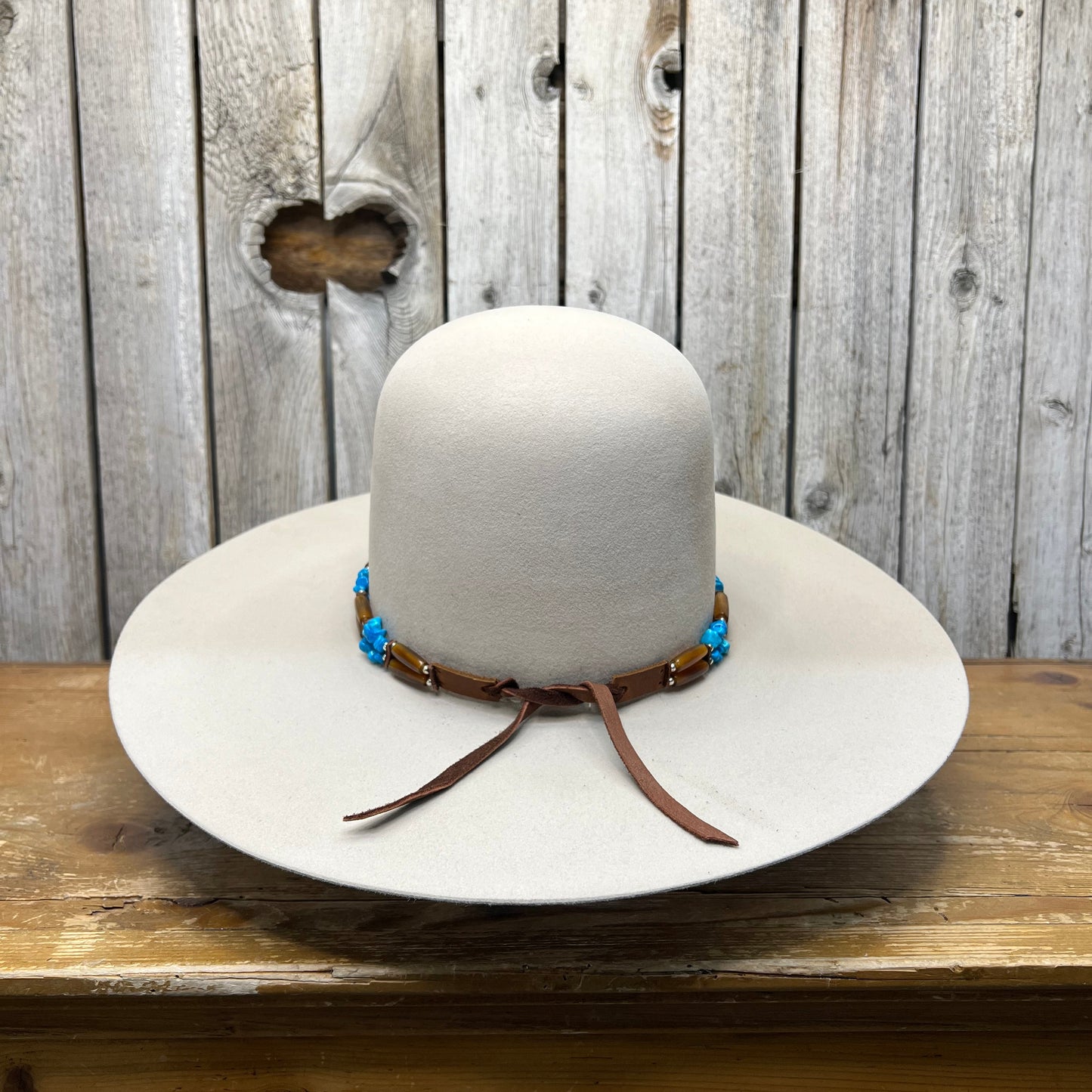 Hat Band | Tan Bone w/ Turquoise Chip Accent