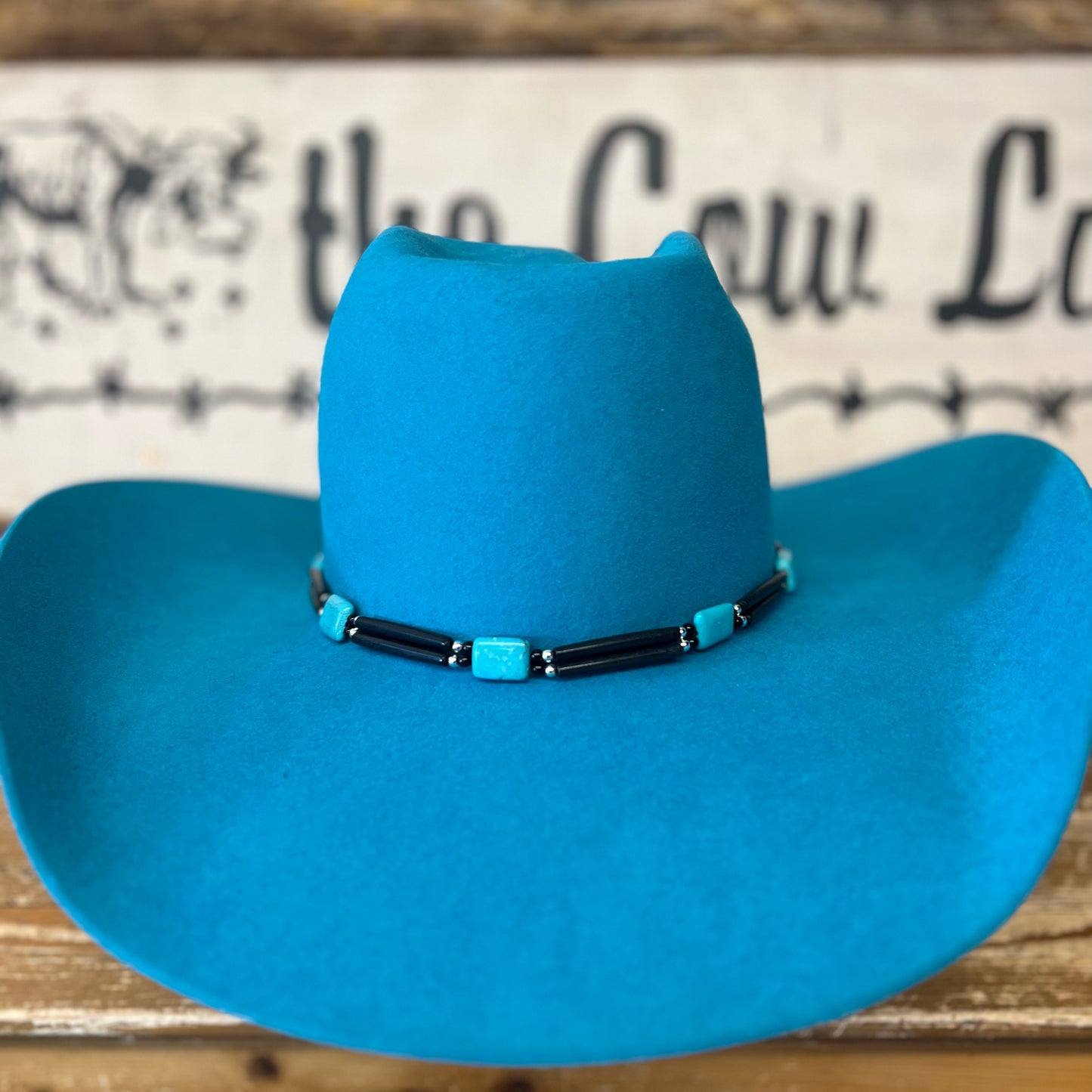 Hat Band |Tie Black Horn W/ Turquoise Accent HB20-B
