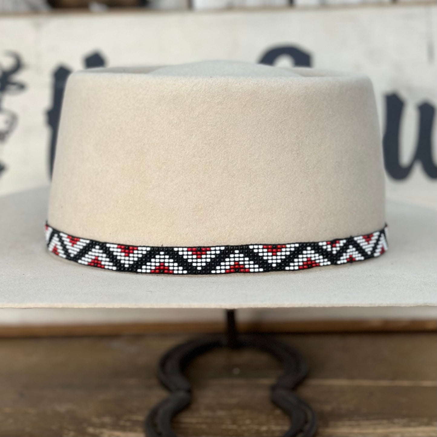 Hatband B1-A | 7 Row Beaded Stretch Red/Black/White
