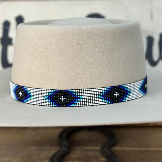 Hatband B2-F | 11 Row Stretch White/Blue/Black Diamonds FINAL SALE, NOT RETURNABLE