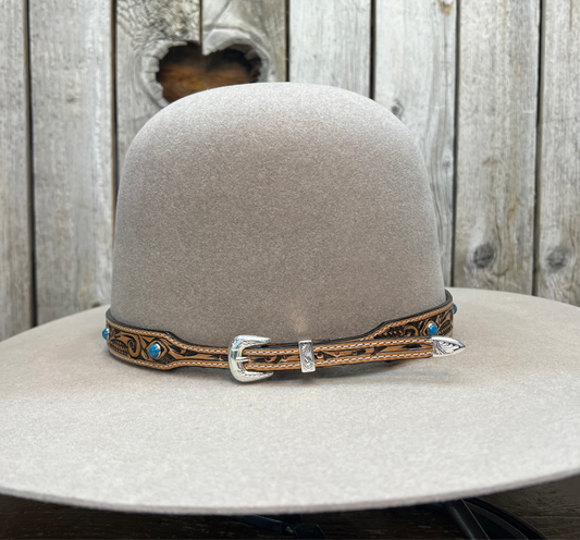 Hatband LC-69TTN | Tan Color Leather w/Turquoise Accents
