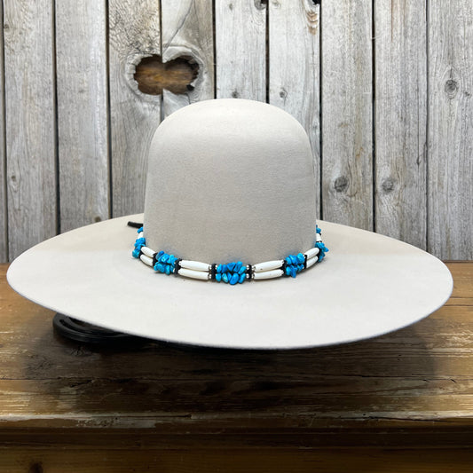 Hat Band | White Bone w/ Turquoise Chip Accent