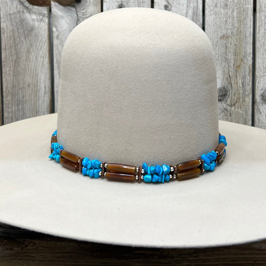 Hat Band | Tan Bone w/ Turquoise Chip Accent