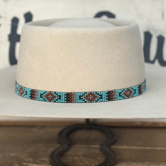 Hatband B1-L | 7 Row Stretch Turquoise/Black/Rust