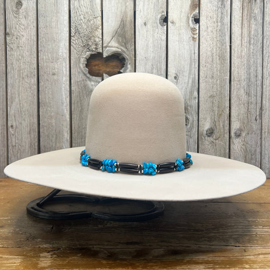 Hat Band | Black Bone w/ Turquoise Chip Accent