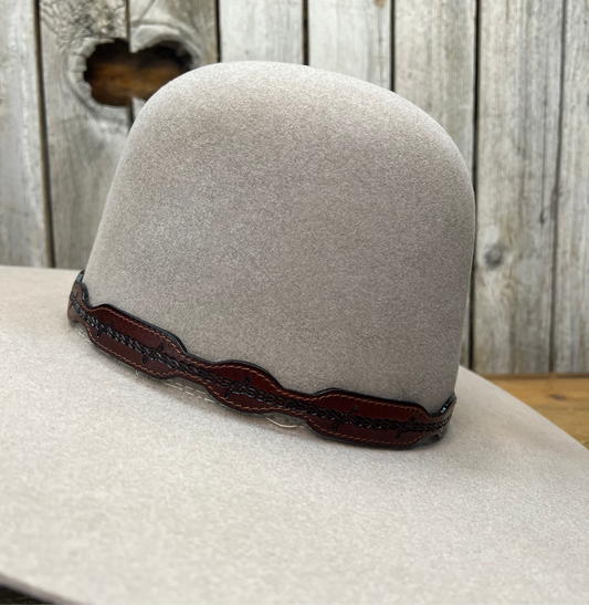 Hatband | 1/2" Brown Leather Carved Barbed Wire