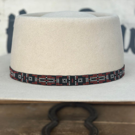 Hatband B1-X | 7 Row Beaded Stretch Black/Gray/Red FINAL SALE, NOT RETURNABLE