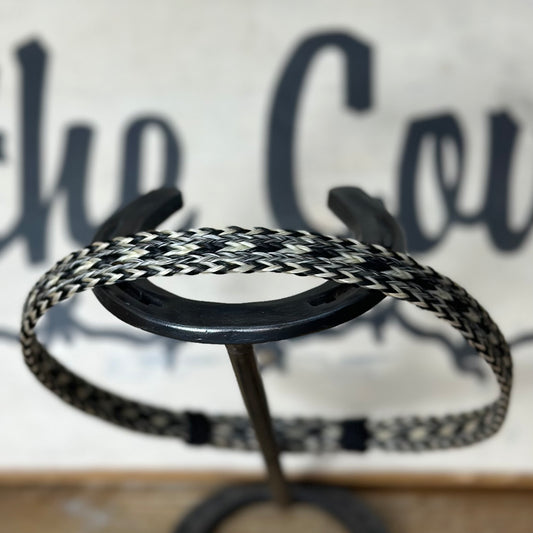 Hat Band | Horsehair 5 Strand w/ Black Knots Salt/Pepper/Black/White