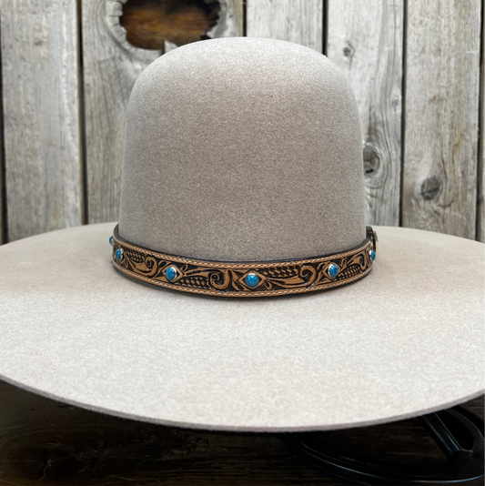 Hatband LC-69TTN | Tan Color Leather w/Turquoise Accents