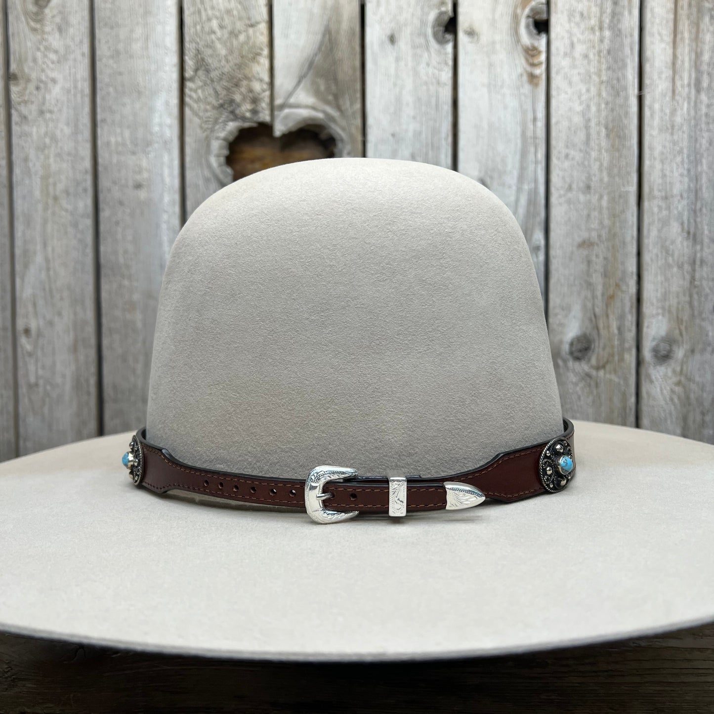 Hat Band | Brown Leather w/ Turquoise Conchos
