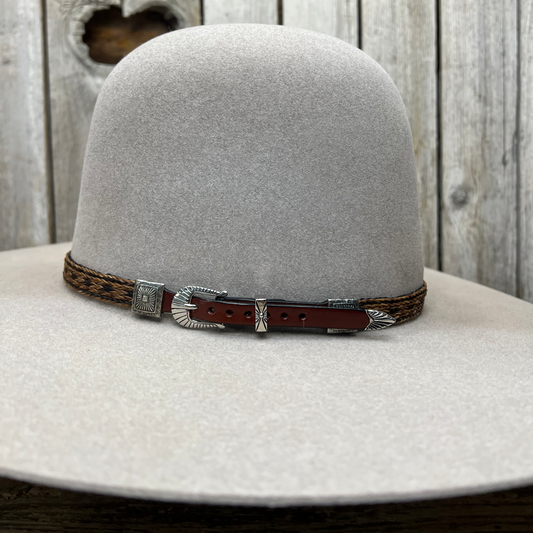 Hat Band | Horsehair 5 Strand w/ Buckle and Concho Brown/Dark Brown