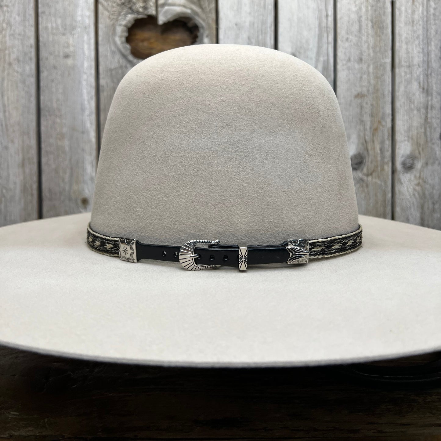 Hat Band | Horsehair 5 Strand w/ Buckle and Concho Ivory/Dark Brown