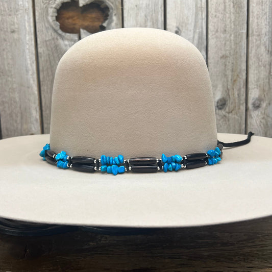Hat Band | Black Bone w/ Turquoise Chip Accent