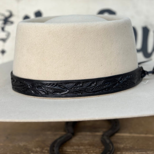 Hatband HB73-BK | 1" Leather Carved Black FINAL SALE, NOT RETURNABLE