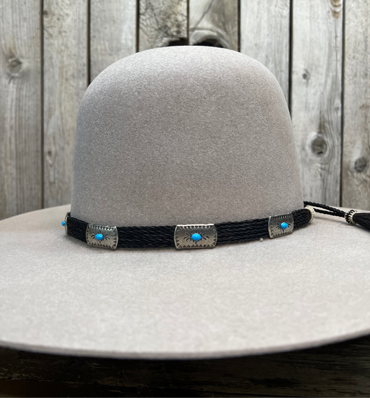 Hat Band | Horsehair 5 Strand w/ Conchos Double Tassel Black