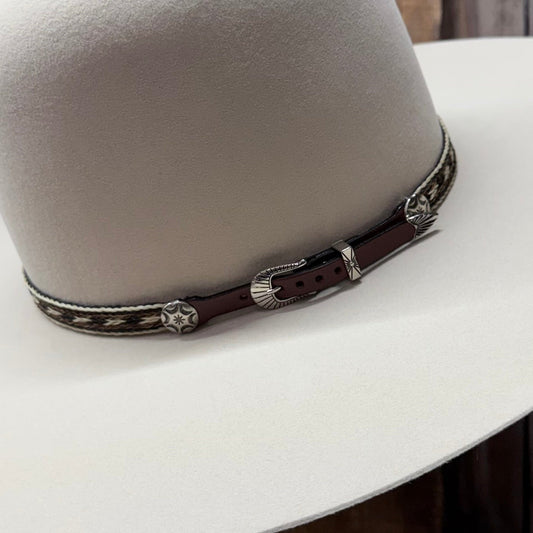 Hat Band | Horsehair 5 Strand w/ Buckle and Concho Ivory/Dark Brown/Light Brown