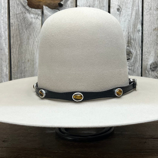 Hatband | Black Leather W Tiger Eye Concho