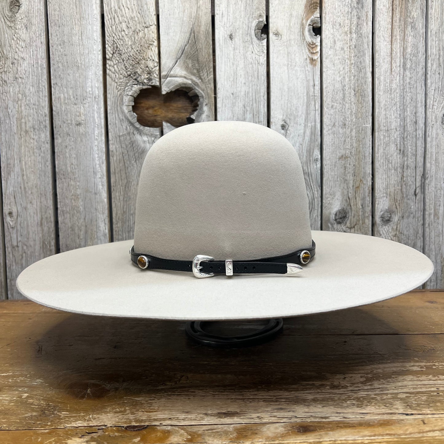 Hatband | Black Leather W Tiger Eye Concho