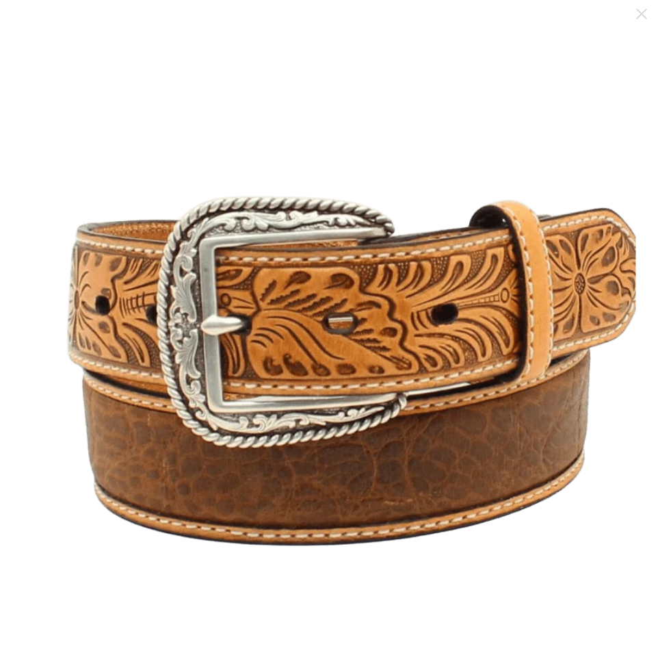 Ariat Belt | Leather Brown Crocodile Floral Tabs