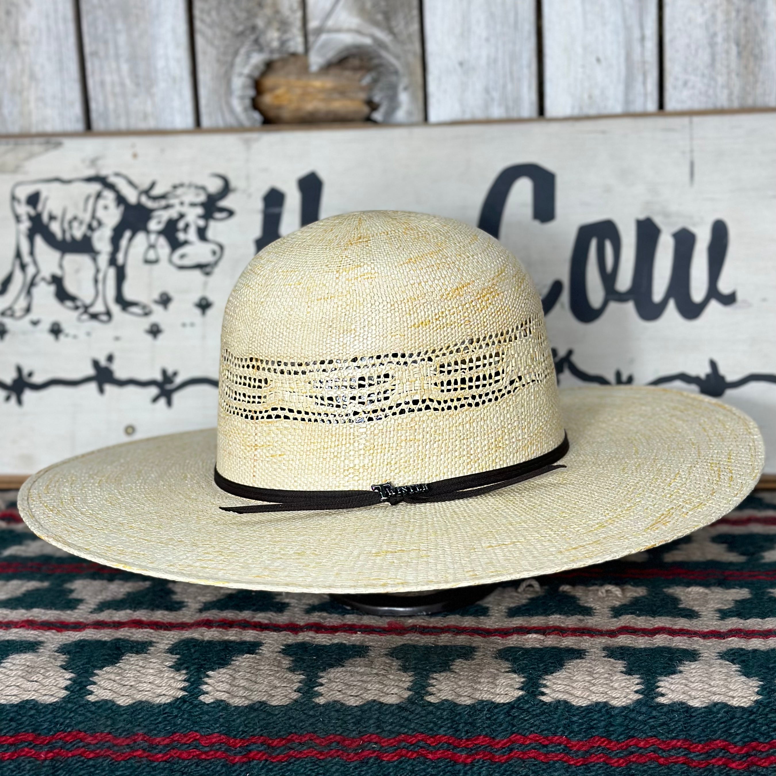 Open crown straw cowboy hat deals