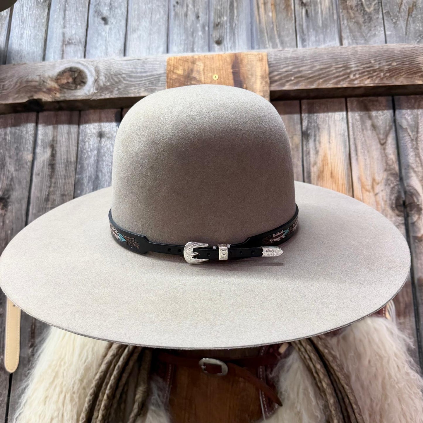 Hat Band | Black Hand Tooled & Hand Painted