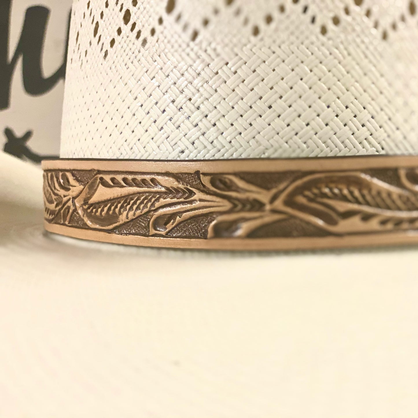 Hatband HB73-TN | 1" Leather Carved Tan