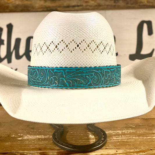 Hatband HB75-TQ | 1 1/4" Leather Carved Turquoise