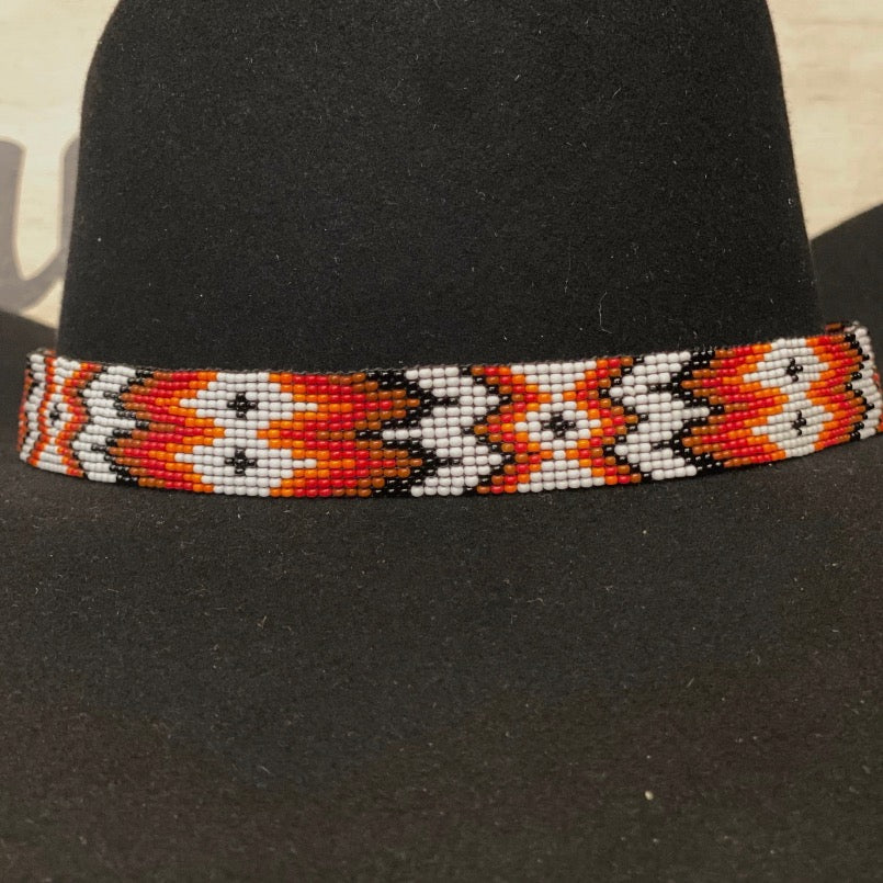 Hatband B3-2B 13 Row Beaded White/Red/Orange/Black – The Cow Lot