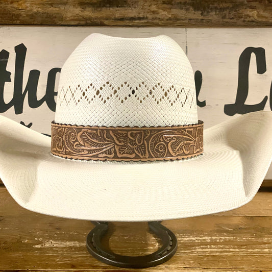 Hatband HB75-TN | 1 1/4" Leather Carved Tan FINAL SALE, NOT RETURNABLE