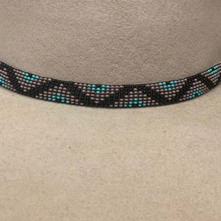 Hatband B1-R | 7 Row Stretch Black/Turquoise/Lavender