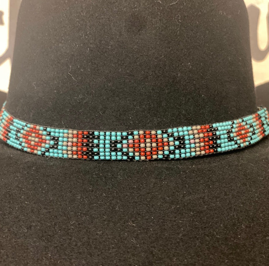 Hatband B1-L | 7 Row Stretch Turquoise/Black/Rust