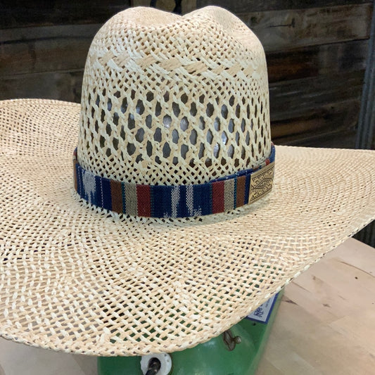 Hatband HB32-09 | 1" Tapestry w/ Side Concho Navy/Maroon/Rust/Turquoise/Tan FINALS SALE, NOT RETURNABLE