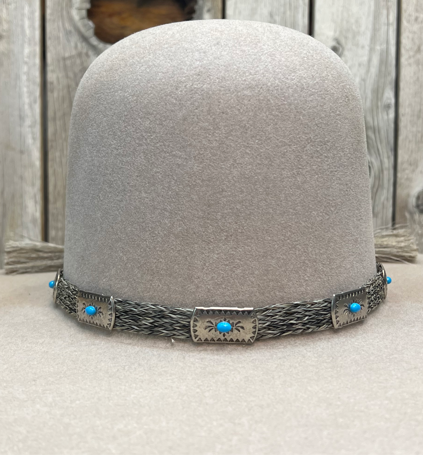 Hat Band | Horsehair 5 Strand w/ Conchos Double Tassel Grey