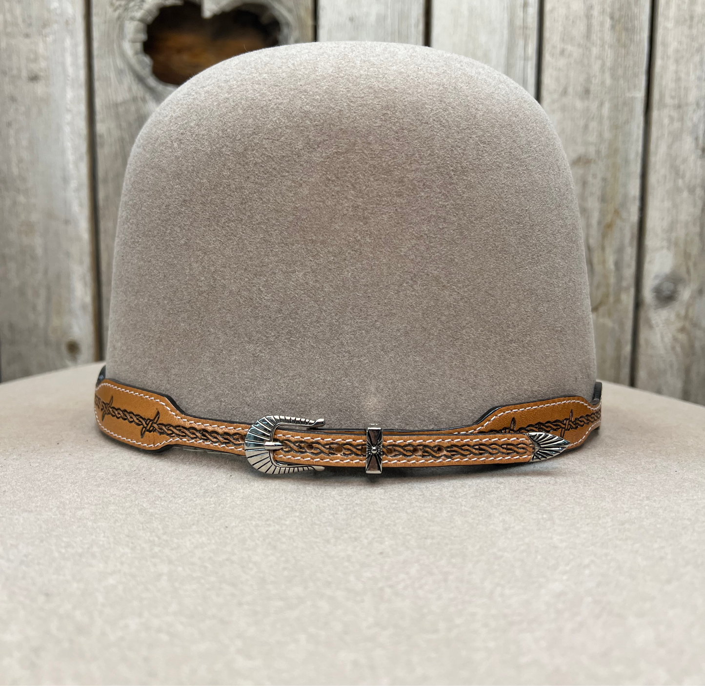 Hatband | 1/2" Tan Leather Carved Barbed Wire