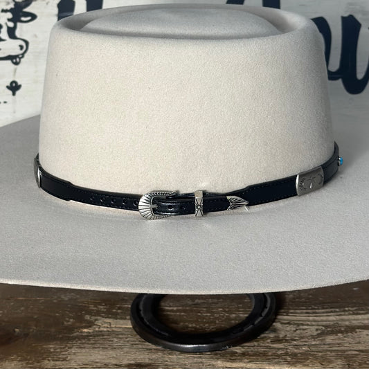 Hat Band | Black Leather w/ T-Bird Concho and Turquoise Accent