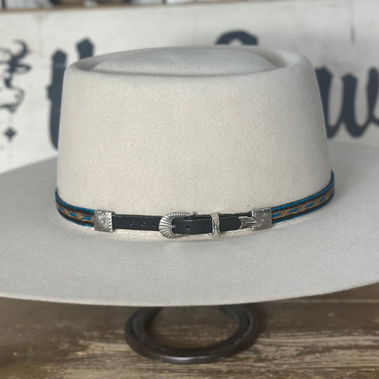 Hat Band | Horsehair 5 Strand w/ Buckle and Concho Dark Brown/Light Brown/Turquoise