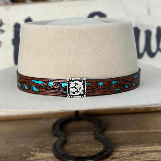 Hatband LC-80F | Leather Filagree Brown/Turquoise FINAL SALE, NOT RETURNABLE