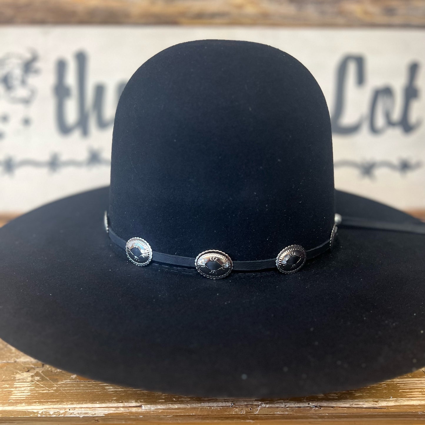 Hat Band |Black Leather Tie W Conchos Shiny Silver-LC-102S