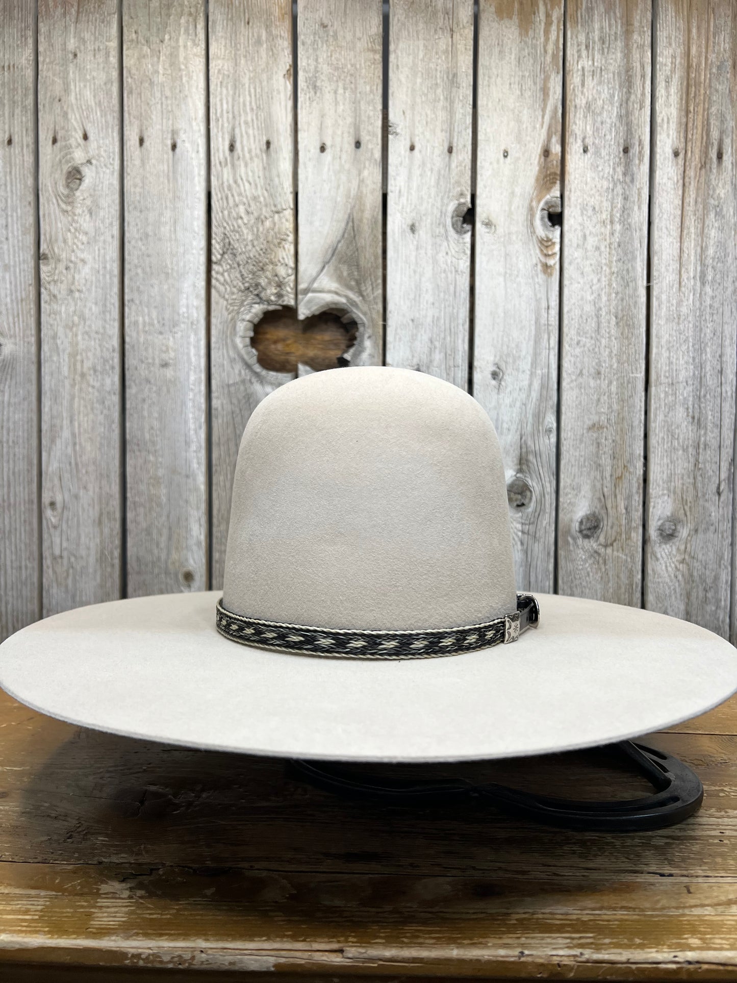 Hat Band | Horsehair 5 Strand w/ Buckle and Concho Ivory/Dark Brown