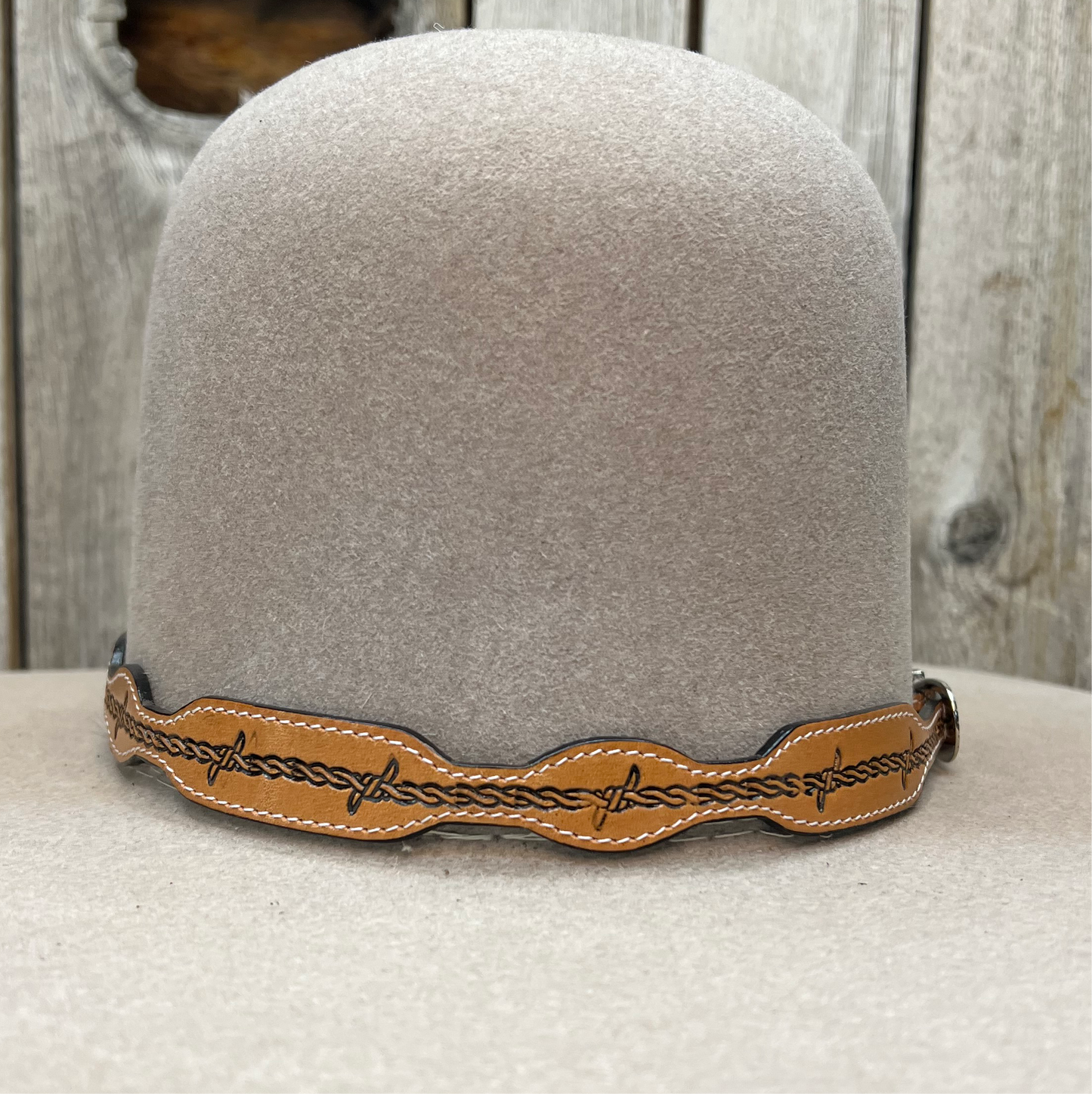 Hatband | 1/2" Tan Leather Carved Barbed Wire