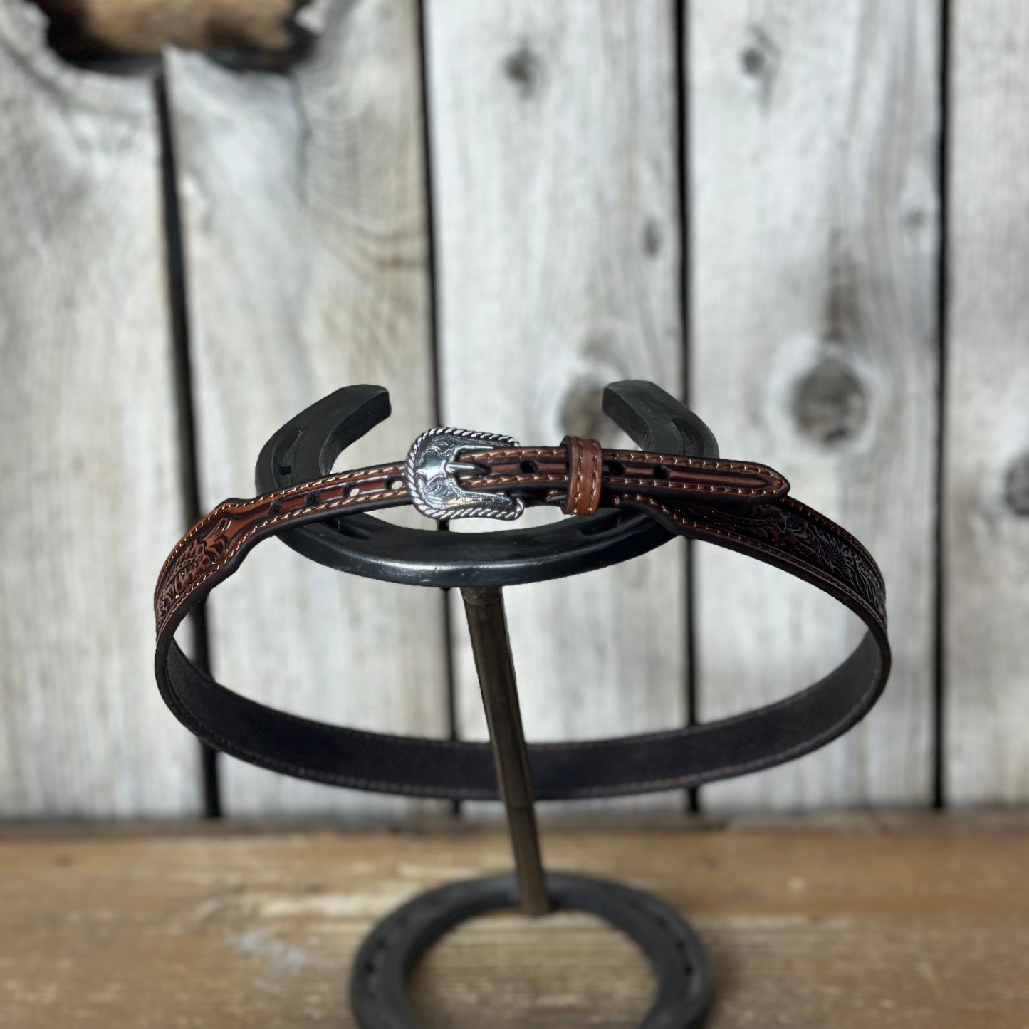 Hat Band | Floral Embossed Brown Leather