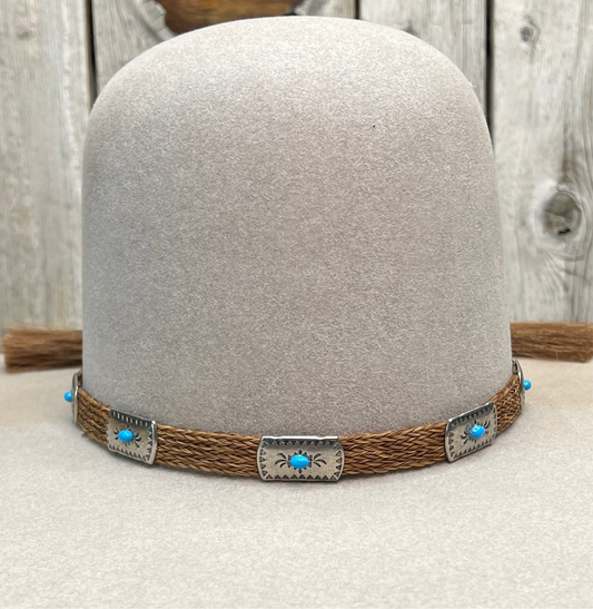 Hat Band | Horsehair 5 Strand w/ Conchos Double Tassel Brown