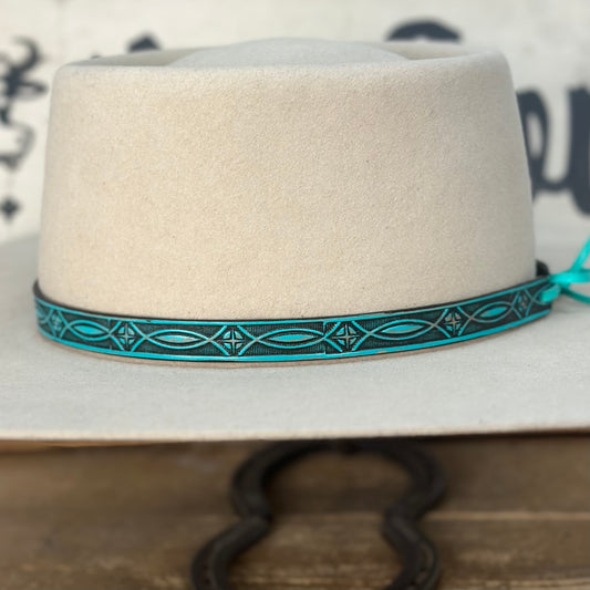 Hatband HB83 | 1/2" Leather Carved Turquoise/Black FINAL SALE, NOT RETURNABLE