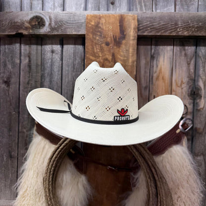 Red Black and White Hat patch on teh bottom right corner on the back side of the hat