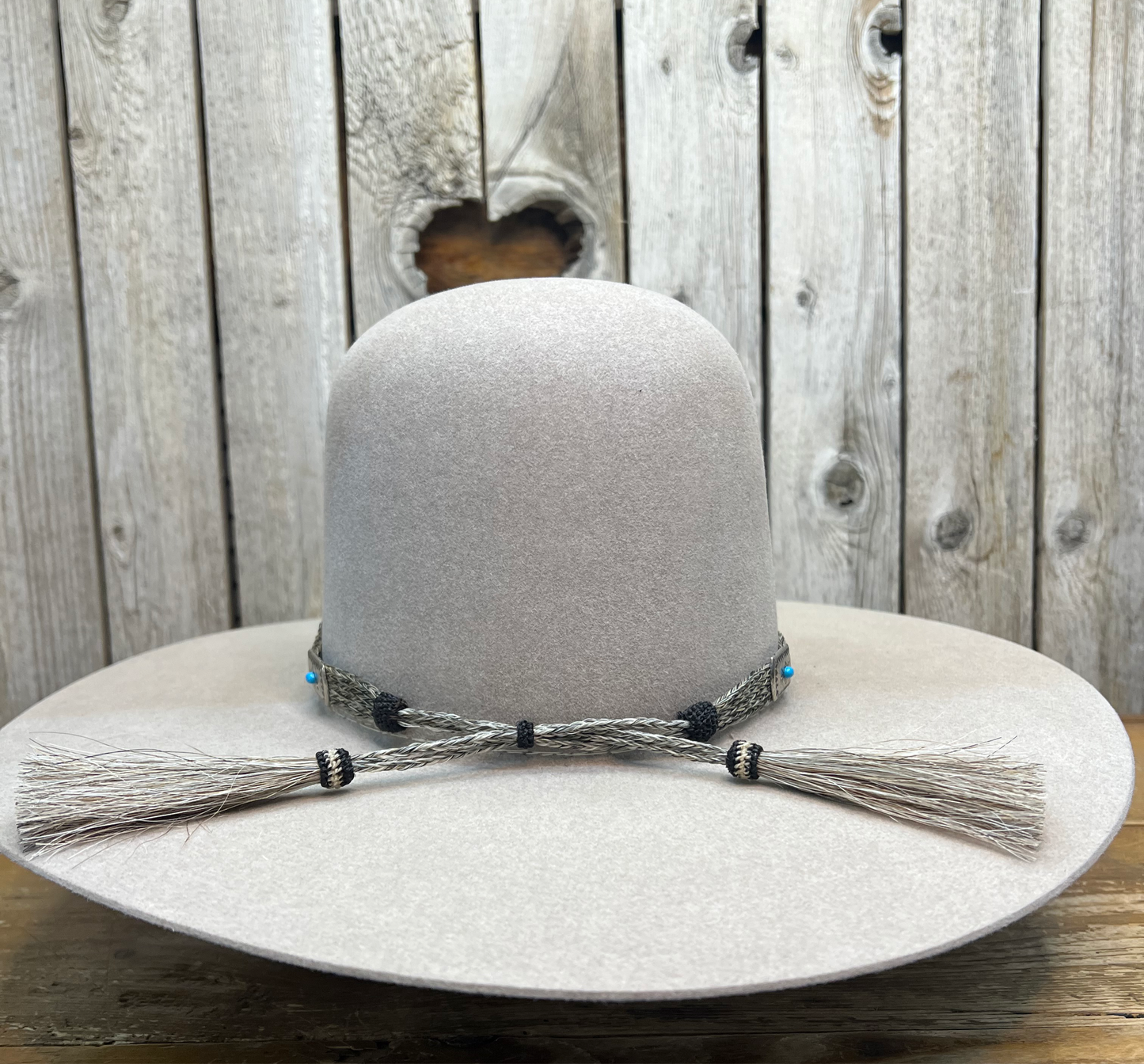 Hat Band | Horsehair 5 Strand w/ Conchos Double Tassel Grey